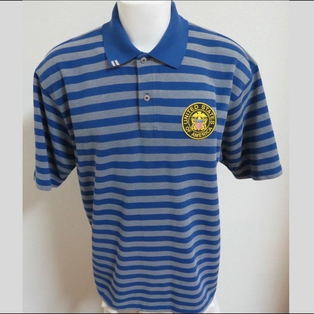 XL Blue/Gold Striped Ashworth USA Mens Cotton #EE Golf Polo Shirt